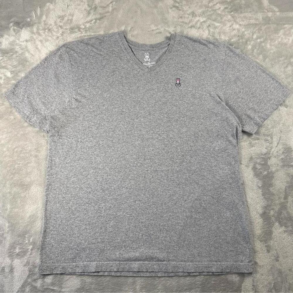 Psycho Bunny Pima Cotton V-Neck T-Shirt Men’s Size 8 Gray Short Sleeve Logo